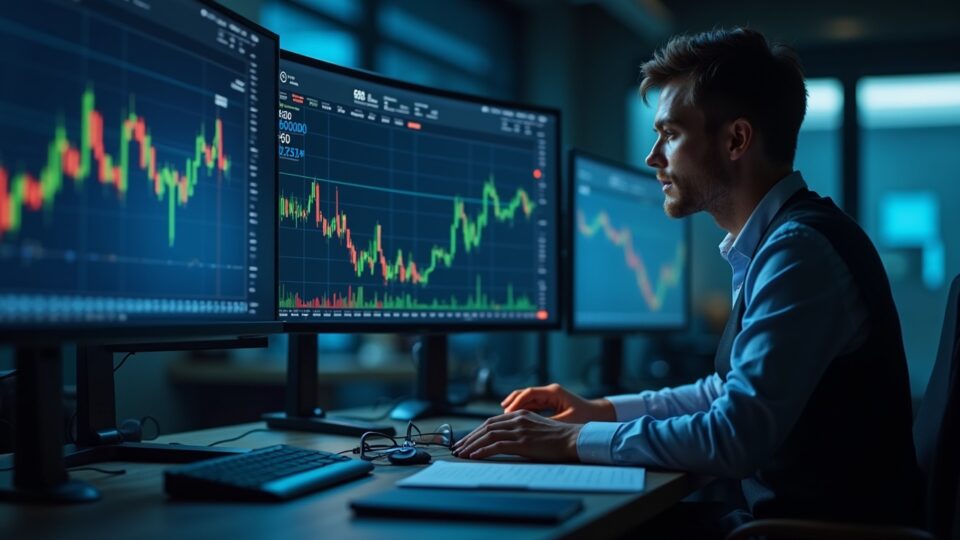 Mesa de trading fotorrealista con un libro mayor digital que muestra 620,000 BTC y un ejecutivo sereno que simboliza confianza y remediación.