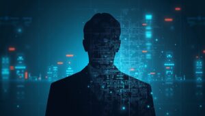 Silueta de un abogado de cumplimiento solitario disolviéndose en gráficos de criptomonedas y una cuadrícula de blockchain, señalando el giro de la CFTC hacia las criptomonedas y los mercados de predicción.