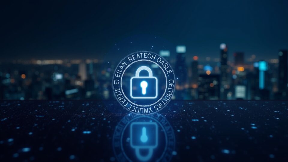 Encabezado fotorrealista: icono de transacción brillante cifrado, con un emblema de comité descentralizado y un sello de finalidad sobre una ciudad blockchain.