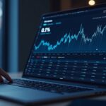Mesa de trading cripto fotorrealista con Gate.io mostrando un informe de transparencia y una tarifa del 0.1%.