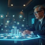 Imagen fotorrealista de un regulador del banco central de Malasia en un escritorio moderno con monedas estables en ringgit holográficas y depósitos tokenizados.