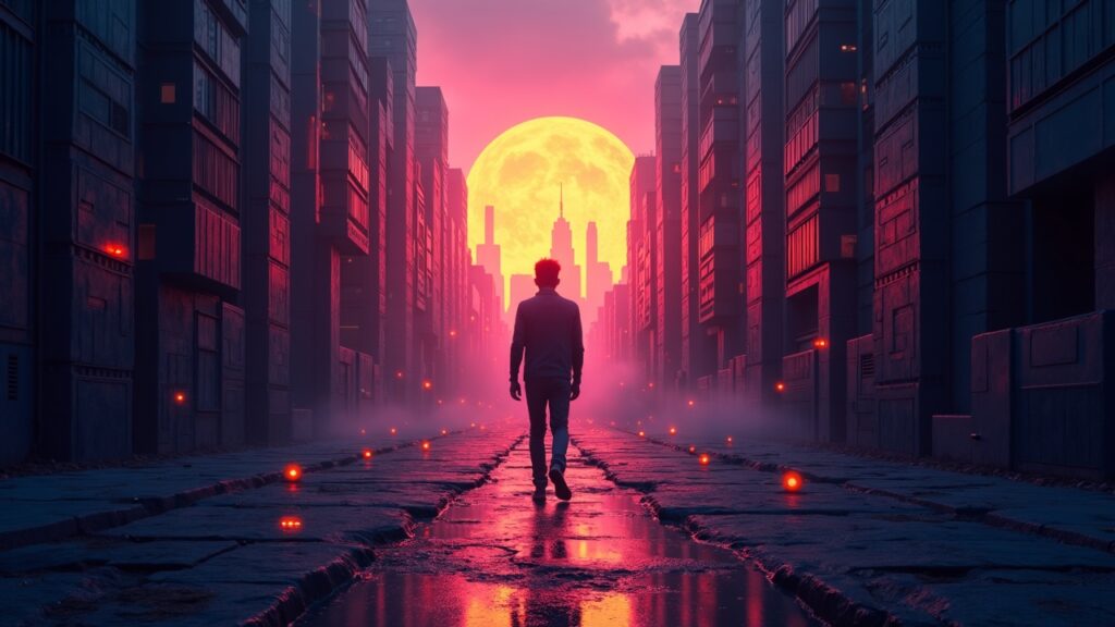 Encabezado fotorrealista: Monero se eleva sobre un horizonte brillante mientras Zcash cae en un callejón sombrío con iconos de privacidad en neón.