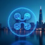 Logotipo fotorrealista de Ripple con mapa de la UE, sello del CSSF de Luxemburgo y horizonte fintech, señalando claridad regulatoria y adopción.
