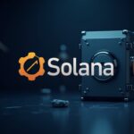 Logotipo de Solana junto a una bóveda de RWAs tokenizados, un escudo de respaldo de liquidez 24/7, y gráficos en streaming de descuentos sobre el NAV.