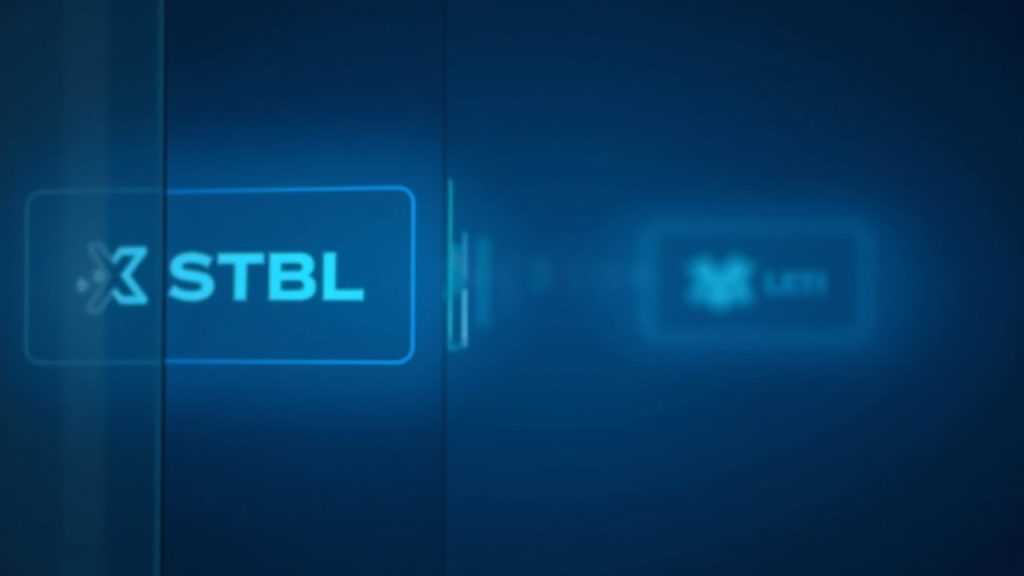 Escena fotorrealista de activos del mundo real tokenizados detrás de un vidrio, con los logotipos de STBL y X Layer.