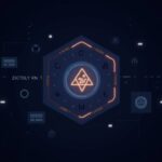 Emblema fotorrealista de Stellar sobre una cuadrícula de blockchain luminosa, precio por debajo de 0.20, barras en cadena en aumento.