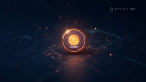 Encabezado fotorrealista con un token USDCBL brillante en el centro, marcas Aptos Labs y Decibel, y gráficos en cadena.