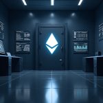 Photorealistic header: corporate treasury room with a glowing Ethereum symbol, dashboards, and a secure vault.