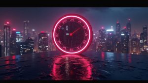 Moody neon cityscape showing Bitcoin fear gauge at 12, BTC emblem, price band 62k-63k, with streaming data and charts.