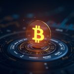 Bitcoin logo centered over a holographic dashboard illustrating negative perpetual funding rates and rising short interest.