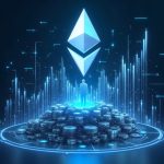 Futuristic crypto treasury hub with a bold Ethereum logo, rising charts, and a central executive silhouette.