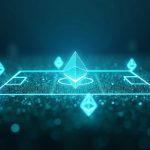 Football pitch hologram linked to blockchain streams and Ethereum icons, depicting AI on-chain betting pools via Uniswap v4