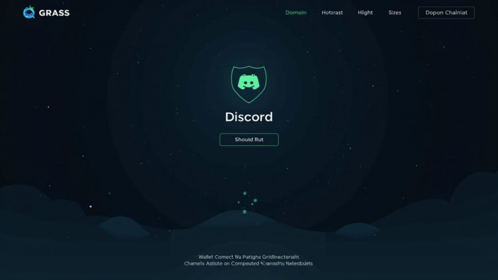 Grass Network phishing warning illustration featuring a Discord icon, a shield, faint domain text, and WalletConnect lines.