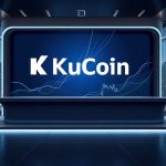 Crypto newsroom scene with KuCoin branding, UMXM and ARX logos, clocks at 11:00 and 12:00 UTC, digital ticker.