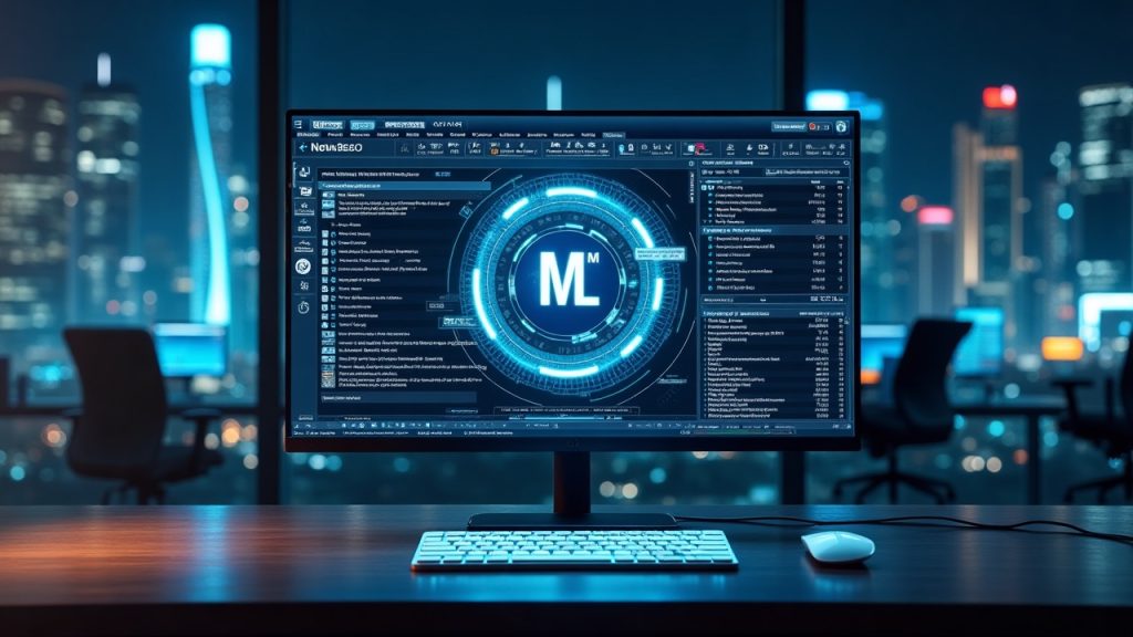 Photorealistic newsroom with MegaETH and Uniswap UI on a monitor, fast data streams, and a decentralised city backdrop.
