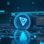 Futuristic treasury hub with a transparent vault, glowing TRX coins, bold Tron logo, on-chain ledger trail, and SEC 8-K badge.