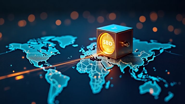 Photorealistic fintech scene: glowing digital vault with USDC flowing toward a Hyperliquid HyperEVM channel.