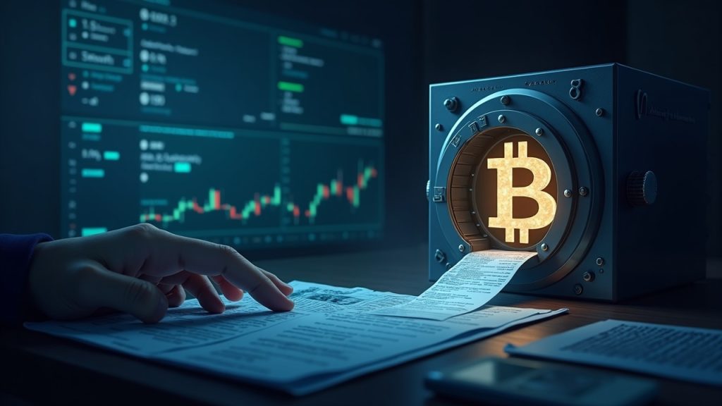 Photorealistic newsroom scene with a blockchain ledger and a large transfer to a treasury vault illustrating USDT liquidity