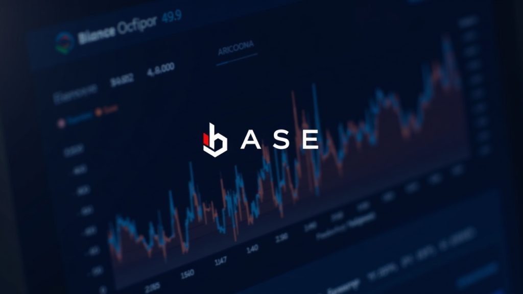 Photorealistic crypto dashboard on Base showing Aerodrome dominating a DEX volume bar chart; faded logos, blue-orange glow.