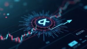 Photorealistic crypto market dashboard centered on ALLO token, AI circuit backdrop, bold 25% rise arrow, newsroom style.