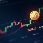 Photorealistic crypto trading screen showing BANA/USDT with a rising price chart on MEXC.