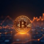 Photoreal BENJI token as a glowing US Treasury bond on a digital ledger with rising AUM and blockchain lines.