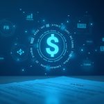 Photorealistic newsroom with SKHYB/USDT ticker, Binance branding, blockchain glyphs, and a regulatory document.