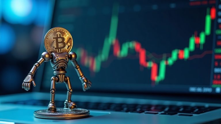 Close-up of a Bitcoin Puppet NFT on a trading dashboard highlighting the bid vs floor price gap, with the Ordinals logo.