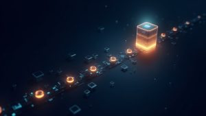 Glowing USDT tokens stream along a blockchain spine from an exchange to a transparent treasury node.