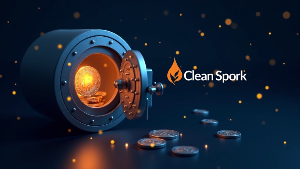 Photorealistic header of a secure Bitcoin vault, glowing coins, CleanSpark logo, and a dashboard showing 13,924 BTC.