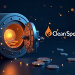 Photorealistic header of a secure Bitcoin vault, glowing coins, CleanSpark logo, and a dashboard showing 13,924 BTC.