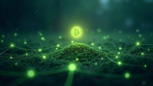 Photorealistic Grass DePIN network with data streams powering AI training and a token beacon among nodes, signaling momentum.