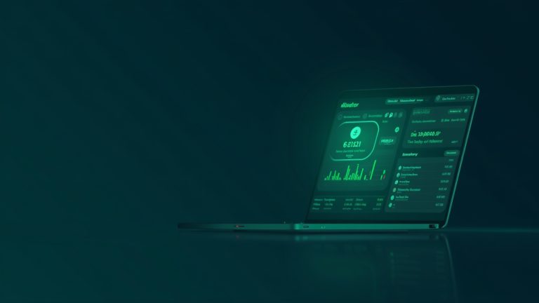 Photorealistic Grass Season 2 allocations dashboard with a central user and a transparent wallet UI blue-green data streams