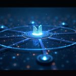 Photorealistic render of Ground's on-chain yield hub linking tokenized real-world assets to DeFi via a central API gateway.