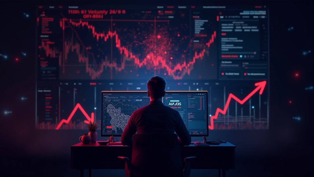 Glitchy oracle feed, red liquidation arrows, and a trader silhouette over a futuristic Hyperliquid trading interface