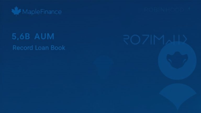 Maple Finance dashboard showing $4.6B AUM and record loan book with Robinhood logo on a blue gradient background