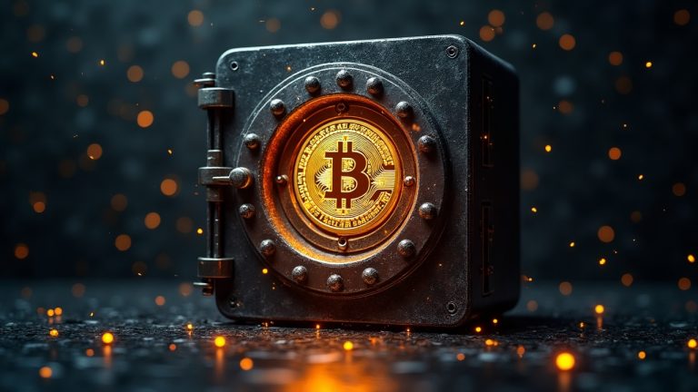 Photorealistic crypto vault breached; flickering oracle signals, Arbitrum glow, and on-chain data streams.
