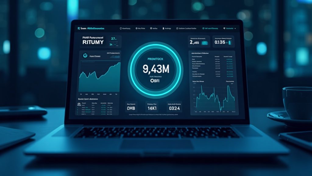 Photorealistic newsroom dashboard displaying Pear buyback near 9.43M PEAR with volume and fees in a blue fintech setting.