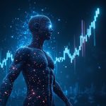 Photorealistic central figure of a decentralized data oracle powering DeFi, with rising market chart and PYTH data streams.
