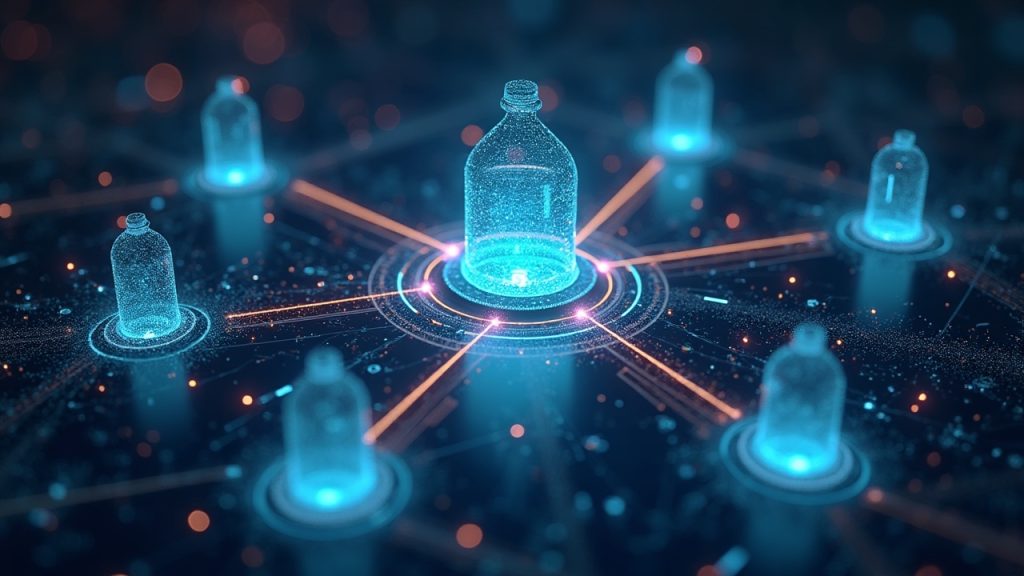 Futuristic DeFi hub: real-world asset tokens flow into tokenized funds and Treasuries, signaling capital rotation.