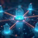 Futuristic DeFi hub: real-world asset tokens flow into tokenized funds and Treasuries, signaling capital rotation.