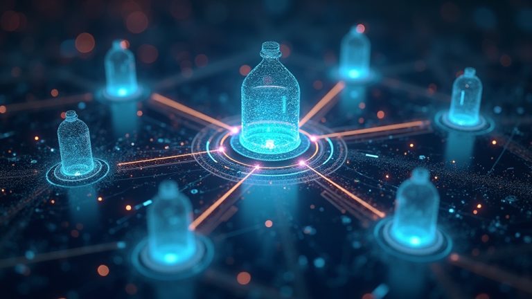 Futuristic DeFi hub: real-world asset tokens flow into tokenized funds and Treasuries, signaling capital rotation.