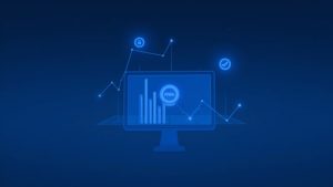 Photorealistic header with rising RWA bars on a central screen and a blue, subtle DEX decline line chart.