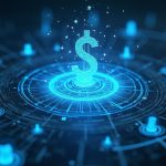 photorealistic fintech scene with a holographic ledger showing tokenized mmf collateral powering on-chain lending.