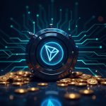 Photorealistic vault minting 1B USDT on TRON with neon circuit backdrop and glowing token streams.