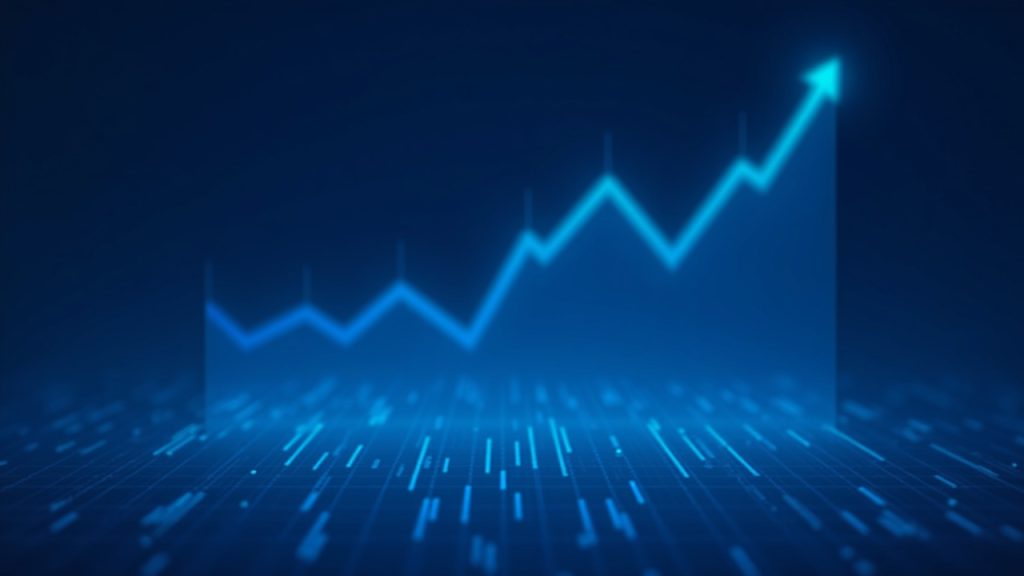 Ultra-realistic newsroom scene with Uniswap and Robinhood Chain logos over a rising digital chart on a blue blockchain grid.
