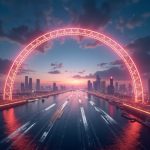 Realistic render of Aerodrome liquidity entering Arc mainnet via a glowing arc linking institutions to on-chain markets.