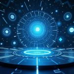 Photorealistic autonomous payment agent coordinating cross-border payments with Visa, Mastercard, Circle, Solana logos.