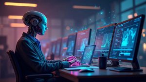 Photorealistic newsroom scene of AI agents processing on-chain payments via x402 on a Base-led Polygon network.
