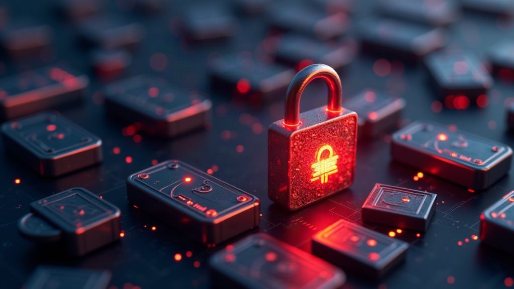 Photorealistic Cronos blockchain halt; glowing TONIC token slips past a digital lock amid red alert lights, signaling DeFi risk.